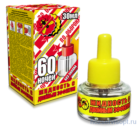 ОБОРОНХИМ ЖИДКОСТЬ ОТ КОМАРОВ с двойным эффектом БЕЗ ЗАПАХА 60 НОЧЕЙ 30 мл (желтый) /24/