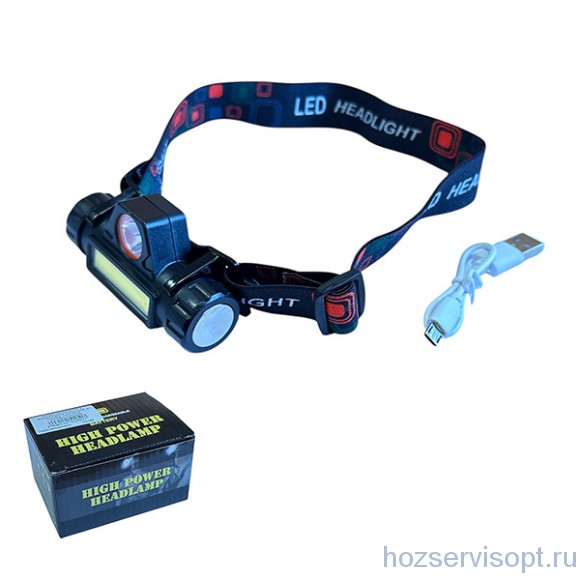 Фонарь налобный 101-3 аккумуляторный 1LED+ COB, в коробке (USB-micro, ZOOM) /1/240/