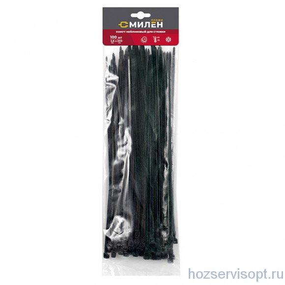 Хомуты нейлоновые для стяжки Милен, чёрные, 3,6*200 мм, (в уп.100 шт/100) Хомуты нейлоновые для стяжки Милен, чёрные, 3,6*200 мм, (в уп.100 шт/100)