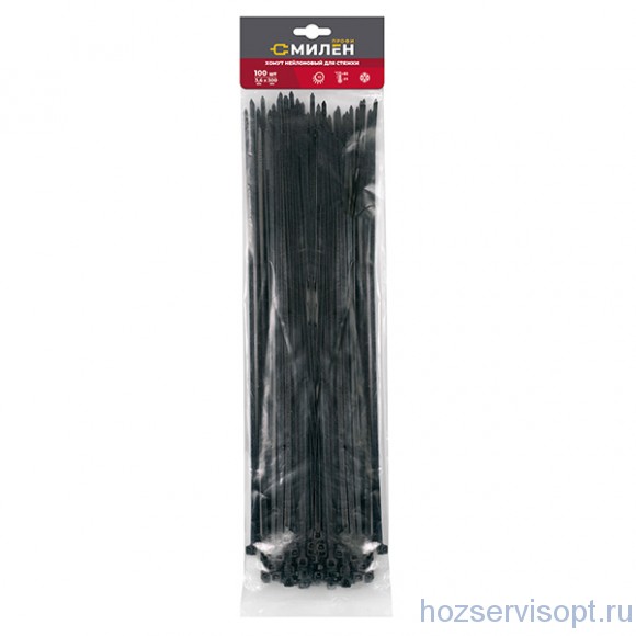 Хомуты нейлоновые для стяжки Милен, чёрные, 3,6*300 мм, (в уп.100 шт/50) Хомуты нейлоновые для стяжки Милен, чёрные, 3,6*300 мм, (в уп.100 шт/50)