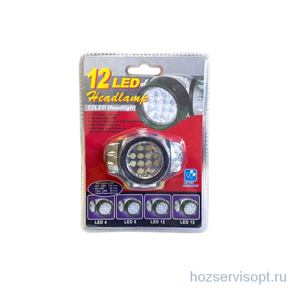 Фонарь налобный аккумуляторный 12LED (USB-micro) на блистере /1/30/120/