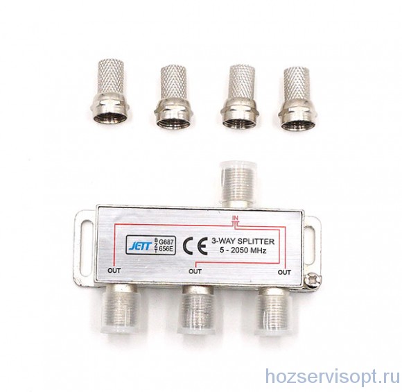 ТВ сплиттер 3 way 5-2050 МГц металл +4 шт F-разъем 254-125 /1/10/50/200/ ТВ сплиттер 3 way 5-2050 МГц металл +4 шт F-разъем 254-125 /1/10/50/200/
